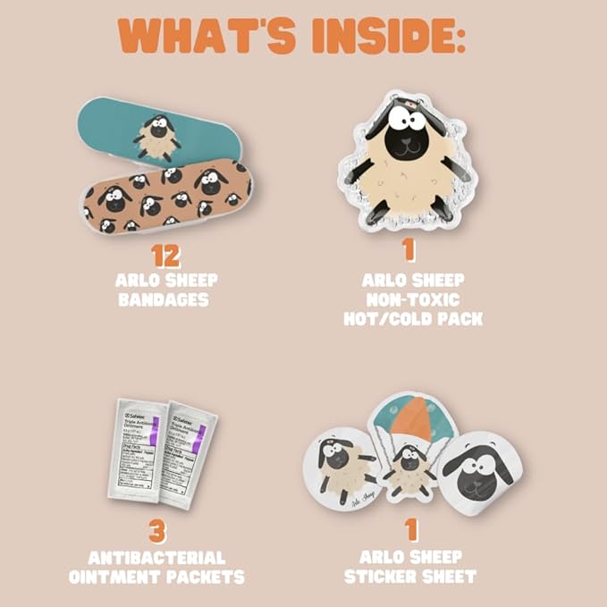 Plush First Aid for Home - Aid Kit for Kids - Toddler First Aid Kit - Mini Boo Boo Kit β Emergency First Aid Kit Classroom β Arlo Sheep Plush Bag