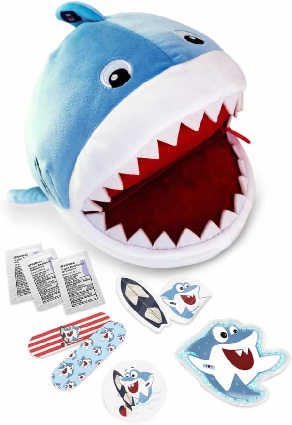 Plush Aid Kit for Home - First Aid Kit for Kids - Toddler First Aid Kit - Mini Boo Boo Kit β Mini Emergency First Aid Classroom β Finn Shark Plush Bag