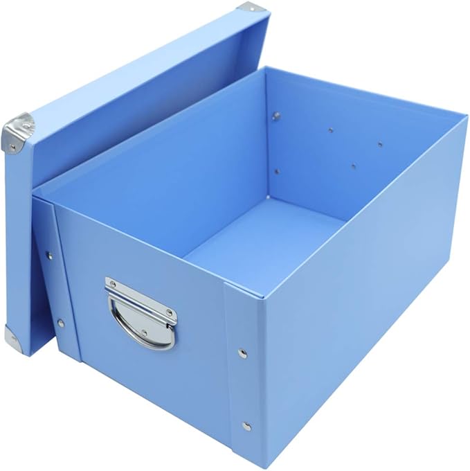 GUOZI Collapsible Storage Box, Decorative Memory Box with Lid & Metal Reinforced Corners, Cardboard File Bin with Handles, Organizer Gift Box for Keepsake Toy Photos Office Nursery Wardrobe Bookshelf