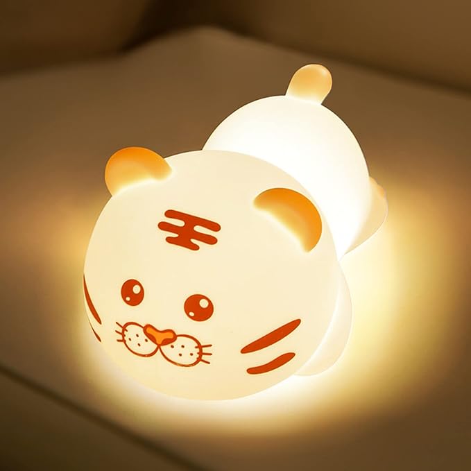 QANYI Christmas Gift Tiger Lamp, Silicone Color Changing Tiger Desk Nightlight, Rechargeable Nursery Table Lamp with Timer and Remote Control, Gift for Toddler Baby Girls Boys Children Bedroom