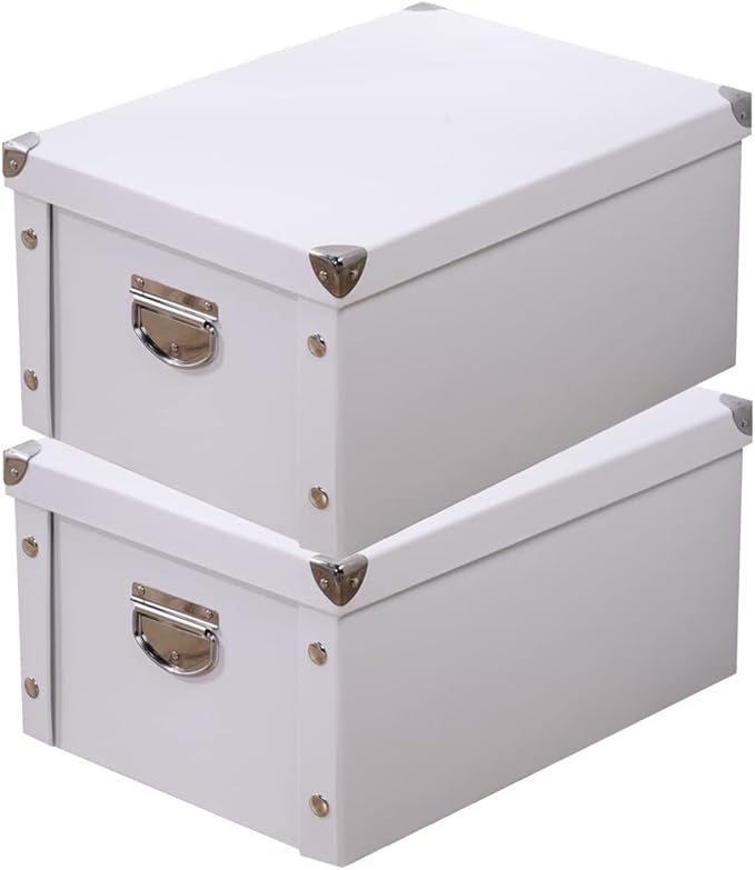 GUOZI Collapsible Storage Box, Decorative Memory Box with Lid & Metal Reinforced Corners, Cardboard File Bin with Handles, Organizer Gift Box for Keepsake Toy Photos Office Nursery Wardrobe Bookshelf