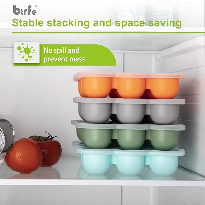 Baby Food Storage Container - 1.5oz x 12 Pods Silicone Freezer Tray with Lid for Homemade Baby Food, Fruit Purees, Vegetable & Breast Milk (Grey)
