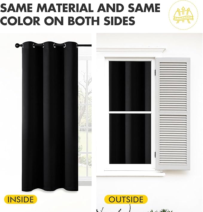 MIULEE Short Curtains for Windows - Black Blackout Half Window Curtains Thermal Insulated Drapes for Kitchen Bedroom Bathroom Grommet Small Basement Tiers Halloween Decor W40 x L36 Inch 2 Panels