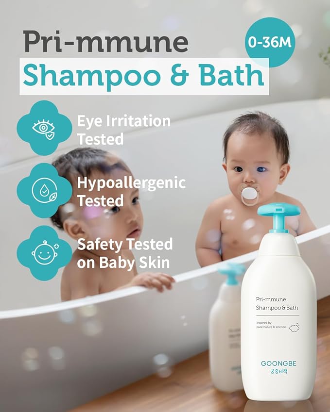 Pri-mmune Shampoo & Bath - Korean Baby Wash - Hypoallergenic Head to Toe Cleanser - Paraben-Free Formula For Sensitive Hair & Skin, 11.8 fl.oz.