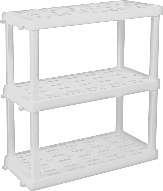 Oskar Storage Shelves - Bathroom Wall Organizer, Kids Room Toys Book Shelf, No Drill Heavy Duty, Kitchen Closet Garage Outdoor 3 Tier Stackable Plastic Shelving Unit