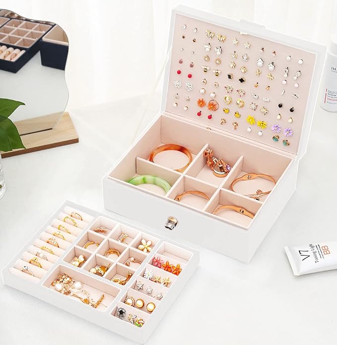 Girls Jewelry Box for Earrings Jewelry Organizer Box Teen Girls Earrings Organizer Jewelry Box Earring Holder Organizer Stud Earring Box for Girls Womens Jewelry Case Organizer White