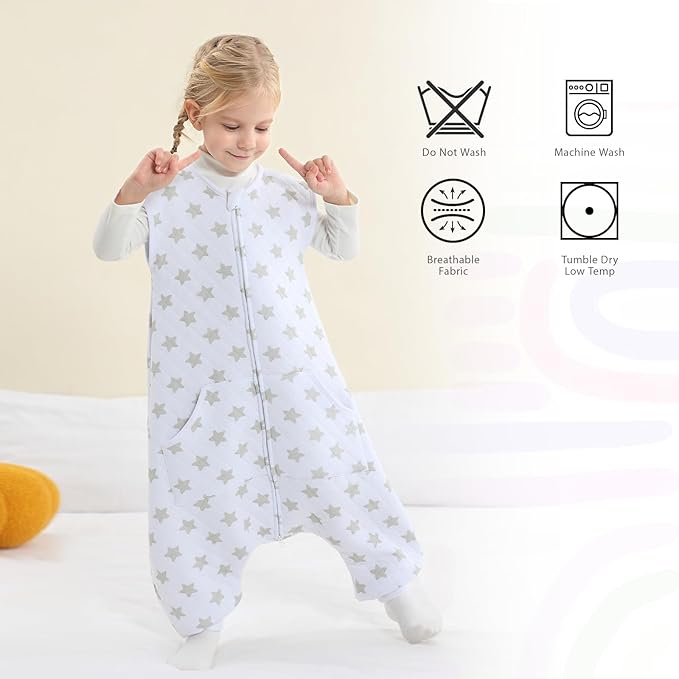 Baby Toddler Sleep Sack with Feet 2.5 TOG Winter, Wearable Blanket with Legs, Toddler Sleeping Sack Long Sleeve (Greystar, 5T-7T)