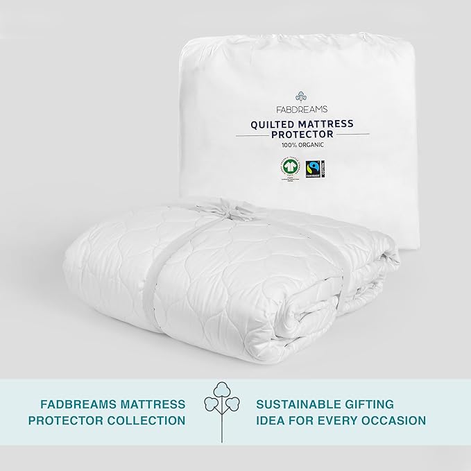 FABDREAMS Organic Quilted Mattress Protector | Mattress Pad| Queen Mattress Cover| Naturally Breathable | Noiseless| Fits up to 17" Deep Pocket| Temperature Regulating | Queen | White