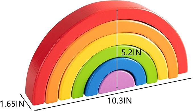 Wooden Rainbow Stacking Toy, Small Wooden Rainbow Stacker, 6 Piece Rainbow Stacking Toy for Baby/Toddlers/Kids, Montessori Educational Rainbow Decor, Kindergarten Teaching Aid
