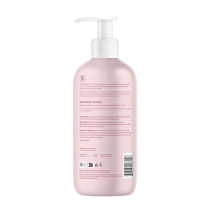 ATTITUDE 2-in-1 Shampoo and Body Wash for Baby, EWG Verified, Dermatologically Tested, Made with Naturally Derived Ingredients, Vegan, Unscented, 16 Fl Oz (Pack of 6)