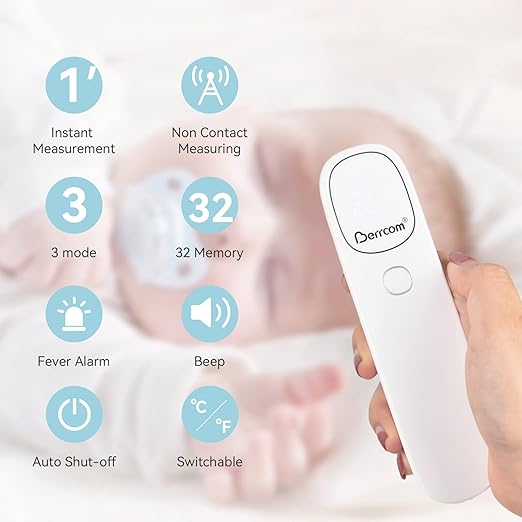 Berrcom Non Contact Infrared Thermometer Digital Forehead Thermometer for Adults and Kids Temperature Thermometer 3 in 1 with Fever Alert Touchless Baby Thermometer Large LED Display