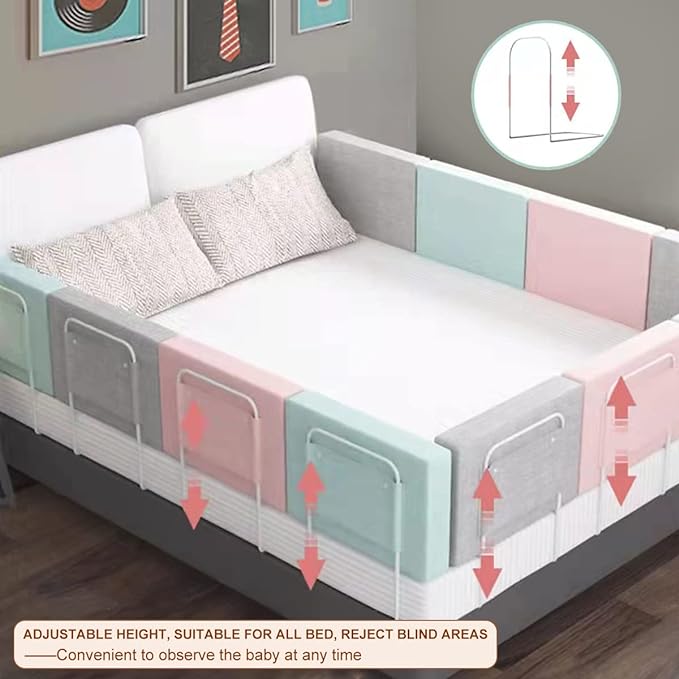 Bed Rail Guards for Toddlers, Adjustable Bed Rails with Safety, Bed Side Rails for Twin, Full, Queen Bunk Size (Pink)