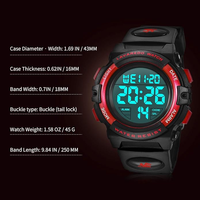 Kids Watch,Boys Watch for 3-15 Year Old Boys,Digital Sport Outdoor Multifunctional Chronograph LED 50 M Waterproof Alarm Calendar Analog Watch for Children with Silicone Band,Kids Gift