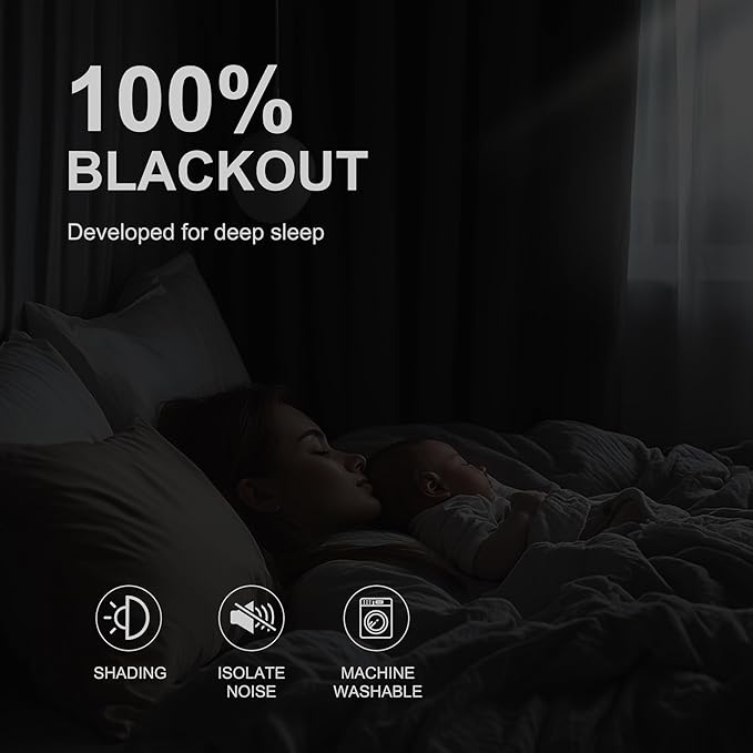 NICETOWN 100% Blackout Plylux Curtains for Living Room 2 Panels - Completely Blackout Window Drapes Thermal Insulate Smart Curtians for Nursery Patio Glass Door, Grommet Top (52 by 95 inches, Black)