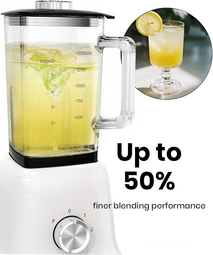 Professional Blender For Smoothies, 58 Oz Glass Jar, Glass Blender Including Puree & Crush Ice Functions, 750 Watts, B02 (White)