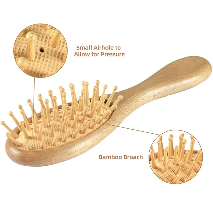 Baby Hair Brush and Comb Set (4-Piece) for Newborn - Wooden Baby Hairbrush Set,A Beechwood Brush, Baby Airbag Brush, Beech Handle Brush, and Prevent Cradle Cap Silicone Brush - Ideal Registry Gift