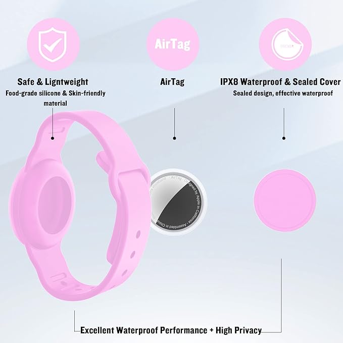 2 Pack Waterproof AirTag Bracelet for Kids, Hidden Silicone Wristband for AirTag, GPS Tracker Case for Air Tag Holder Strap Band for Child Toddler, Secure Anti-Loss Protection(Pink Purple)