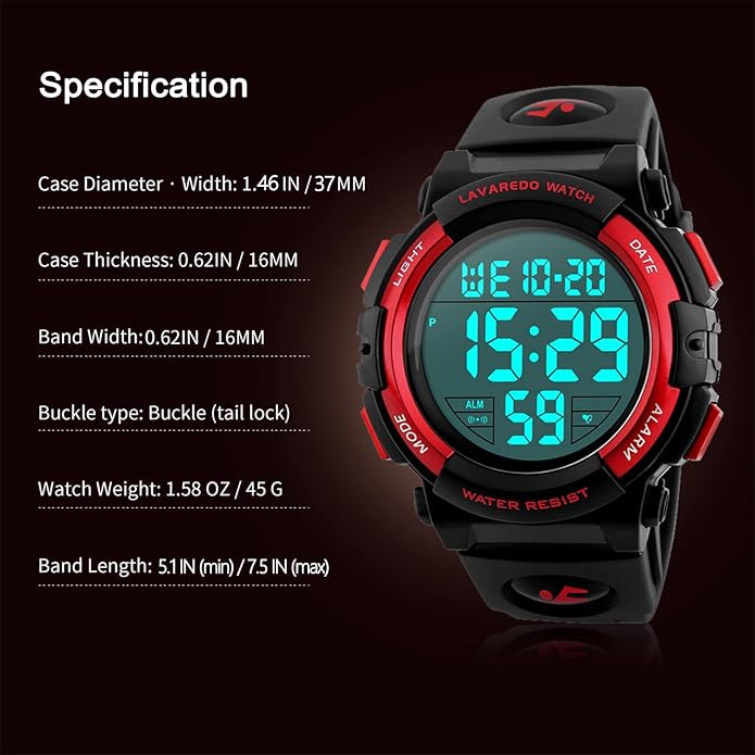 Kids Watch,Boys Watch for 3-15 Year Old Boys,Digital Sport Outdoor Multifunctional Chronograph LED 50 M Waterproof Alarm Calendar Analog Watch for Children with Silicone Band,Kids Gift