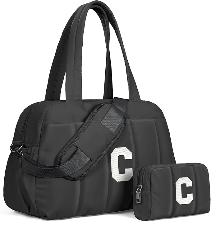 Women Duffle Bag with Initial, Personal Item Travel Bags,Gym Bag with Wet Pocket Gifts for Daughter,Lightweight Travel Bags Personalized Tote with Makeup Pouch