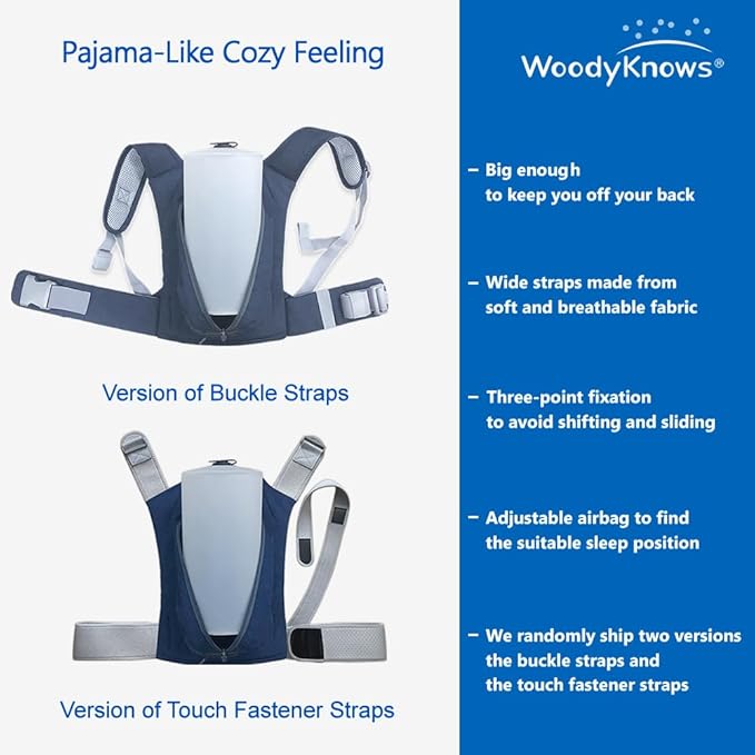 WoodyKnows Side-Sleeping Backpack, Sleep Position Trainer, Sleeping on The Side Alleviates Snoring Caused by Throat Issues (Small, Back Width<16 Inch or 40 cm)