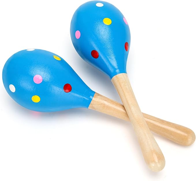 2 Pcs Maracas, Hand Percussion Rattles for Kids, Wooden Rumba Shaker Hand Musical Instruments with Clear Rhythm for Kids Adults Playing (Blue)