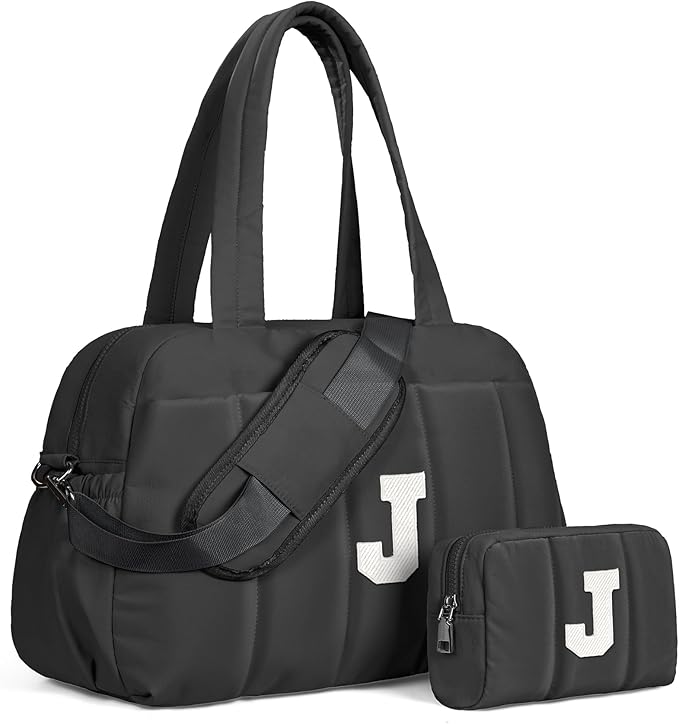 Women Duffle Bag with Initial, Personal Item Travel Bags,Gifts for Teen Girls-Gym Bag with Wet Pocket,Lightweight Travel Bags Personalized Tote with Makeup Pouch