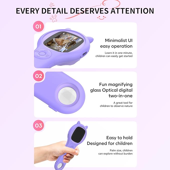 Microscope for Kids - Mini Pocket Handheld Microscope for Toddlers-STEM Educational Science Kit Toys for Christmas Birthday Gifts Toys for 5 6 7 8 9 10 11 12 Year Old Girls(Purple)