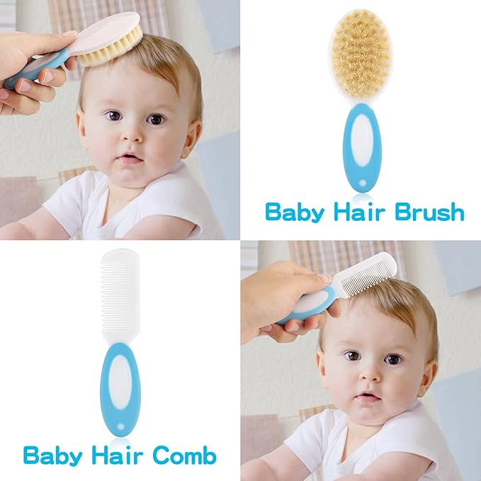 Baby Grooming Kit,Infant Safety Care Setwith Hair Brush Comb Nail Clipper Nasal Aspirator, Baby Essentials Kit for Newborn Girls Boys (14 PC-Blue Kit)