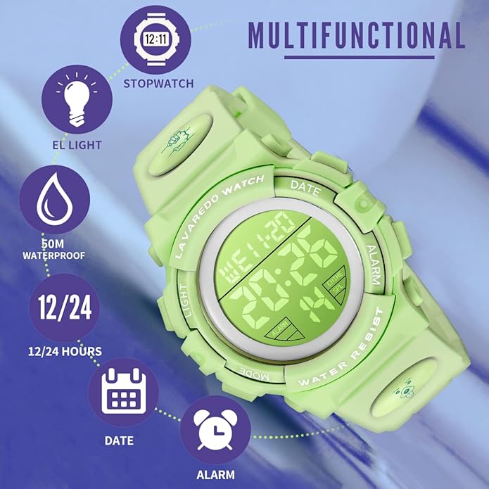 Kids Watch,Boys Watch for 3-15 Year Old Boys,Digital Sport Outdoor Multifunctional Chronograph LED 50 M Waterproof Alarm Calendar Analog Watch for Children with Silicone Band,Kids Gift