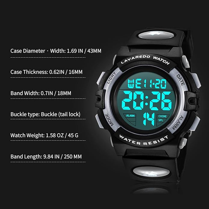Kids Watch,Boys Watch for 3-15 Year Old Boys,Digital Sport Outdoor Multifunctional Chronograph LED 50 M Waterproof Alarm Calendar Analog Watch for Children with Silicone Band,Kids Gift
