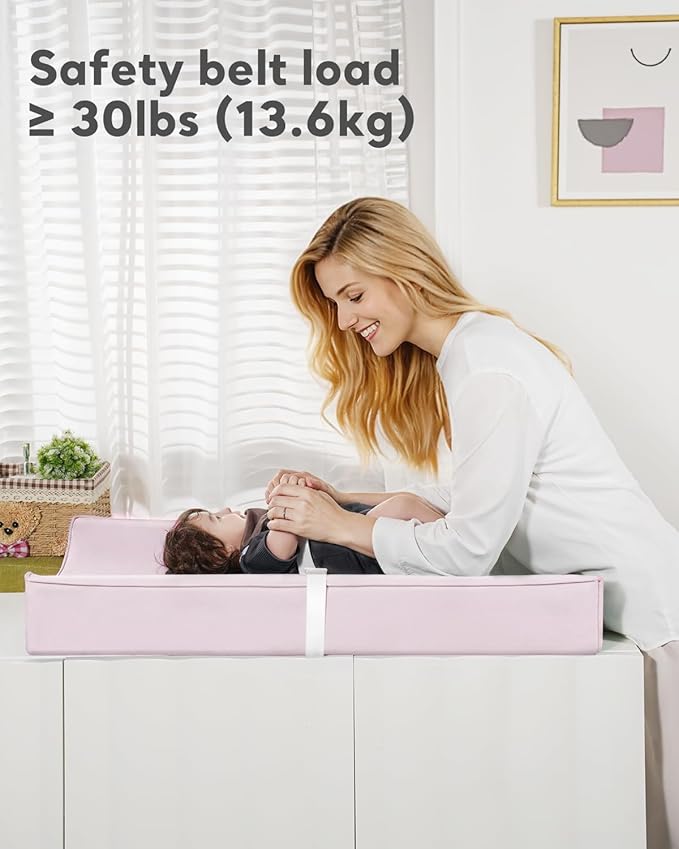 Vegan Leather Waterproof Baby Changing Pad - Wipeable, Extra Thick & Portable & Non-Slip Diaper Mat for Dresser, Crib, Travel | Soft & Safe (Pink)