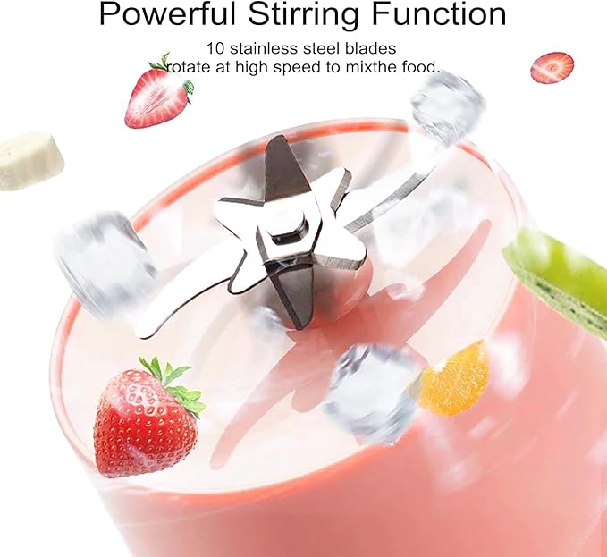 Portable Blender, Personal Blender for Shakes and Smoothies, 27oz Cup with 10 Blades, Shoulder Strap and Lid with Straw, Type-C USB Rechargeable, Dishwasher Safe Parts, BPA Free, Pink