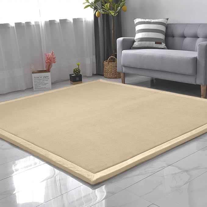 Loartee Coral Velvet Crawling Rugs & Play Mat (6.0'x 6'8", Brown) for Toddler Children & Yoga Exercise