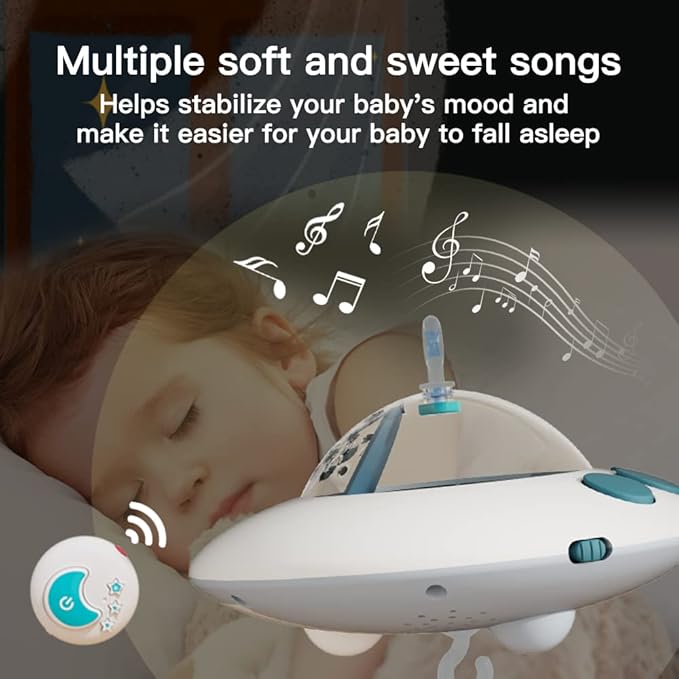 Baby Musical Crib Mobile with Night Lights and Relaxing Music,Hanging Rotating Animals Rattles,Stars Projection,Remote Control,for Boy Girl Newborn Baby Toys(Pink)
