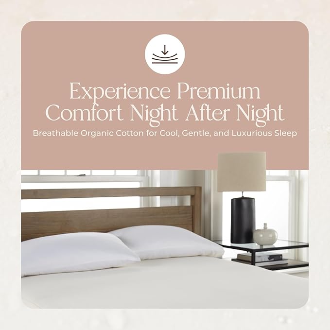 Organic Cotton, 100% Waterproof Mattress Protector Pad – Soft, Hypoallergenic, Breathable Bed Cover – GOTS & Fair-Trade Certified – 17 in. Deep, King Size Mattress Cover by Whisper Organics