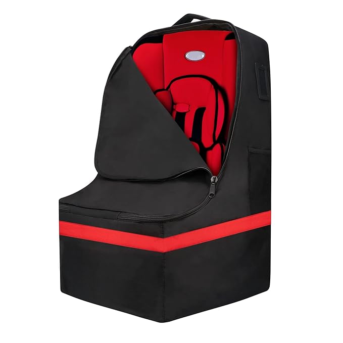 Car Seat Travel Bag - Padded, Comfortable, Durable, Roomy Gate Check Carseat Cover Backpack Fits 3-in-1,Convertible, Booster & Infant Car Seats for Airplane, Airport, Red