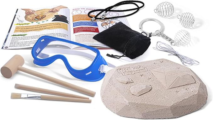 12PCS Gemstone Dig Kit for Kids โ Dig Up Gems & Make Necklaces, Bracelets, Keychains โ STEM Crystal Jewelry Craft Kit with Safety Goggles โ Gift for Girls & Boys Ages 6 7 8 9 10 11 12