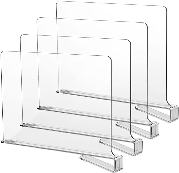 LikeU Acrylic Shelf Dividers for Closets,4 PCS Wood Shelf Dividers,Clear Shelf Separators,Perfect for Clothes Organizer and Bedroom Kitchen Cabinets Shelf Storage and Organization…