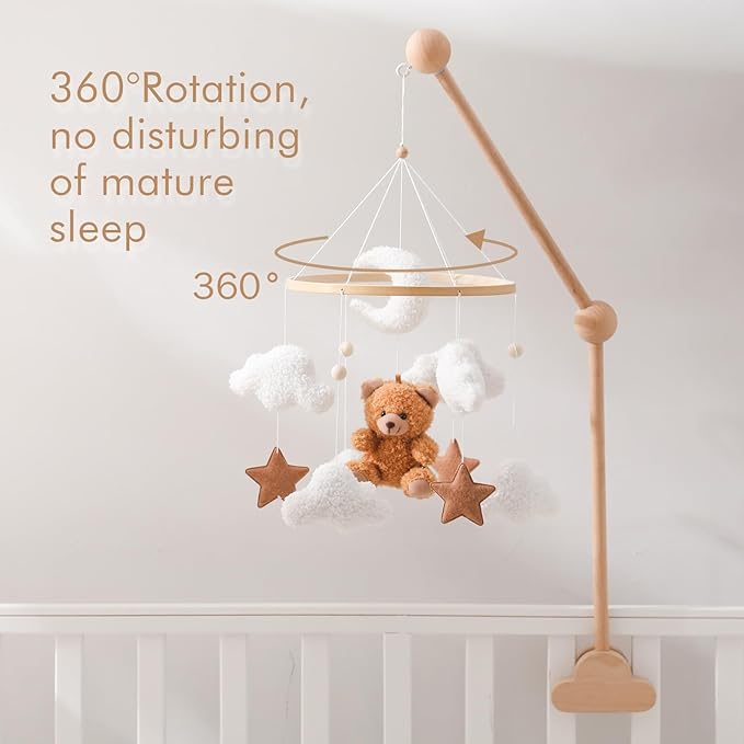 EERKEOD Baby Crib Mobile Bear Nursery Mobile for Boys Girls Teddy Velvet Mobile Nursery Decor for Infant Bedroom Hanging Baby Mobile for Bassinet Newborn Baby Gift(Brown Bear)