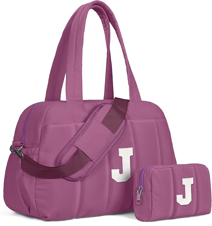 Duffle Bag with Initial, Spend The Night Bags for Women,Overnight Bag with Wet Pocket,Gift Set for Women-Lightweight Travel Bags Personalized Gym Tote with Makeup Pouch