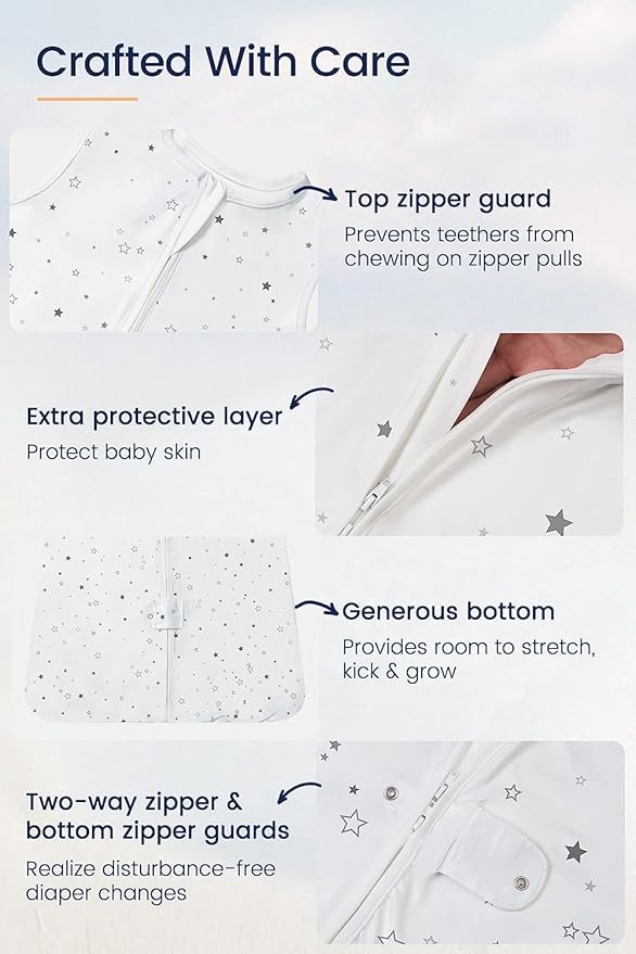 TotAha Toddler Sleep Sack 2T-3T-4T, 0.5 TOG Summer Light Star Sleeping Sacks, Soft Wearable Blanket Baby Sleep Bag with 2-way Zipper, X-Large