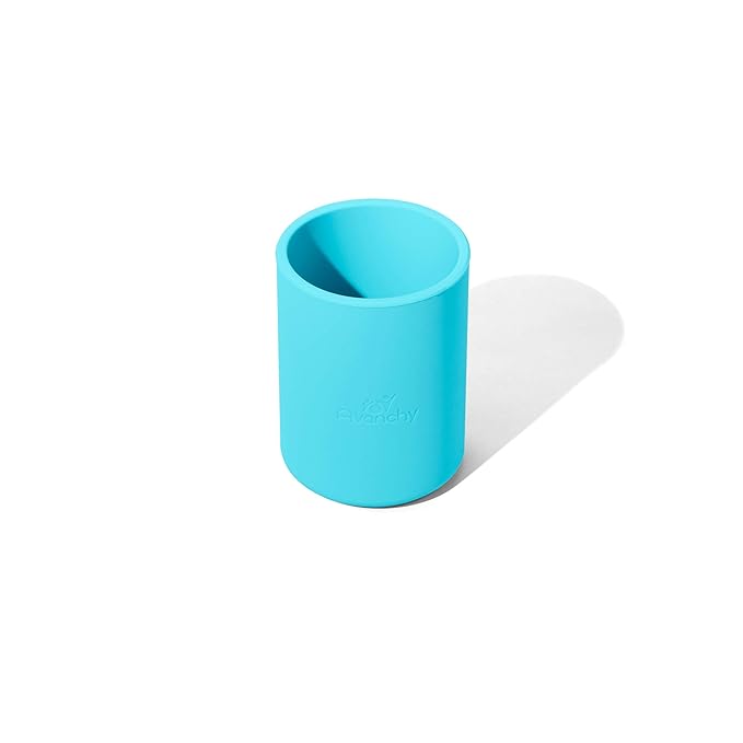 Avanchy Silicone Training Sippy Cup with Straw Lid – Tiny Cup for Babies 6+ Months to Toddlers 1 Year Old – 5 oz Infant Water Cup for Baby Led Weaning, Blue
