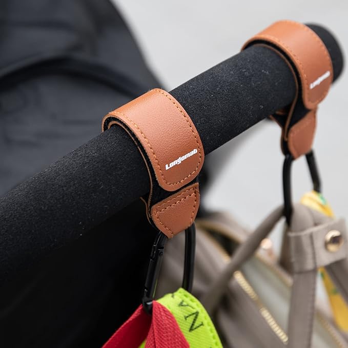 (4-Pack) Baby Stroller Hooks Clip or Hanging Diaper Bag Universal Hooks Accessories for Stroller and Car or Shopping Cart (Black and Brown)