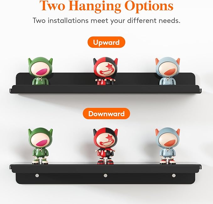 Lifewit Floating Shelves for Wall, 12 Pack Black Acrylic Shelf 15" Room Decor for Bookcase/Vinyl Record Display/Photo/Picture in Bedroom, Living Room, Bathroom, Kitchen Storage and Organization