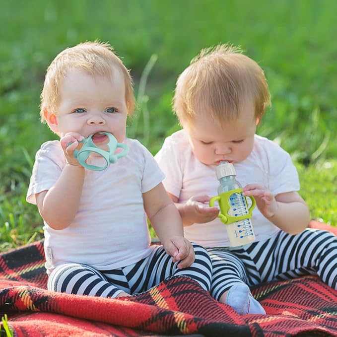 Silicone Baby Bottle Handles, 2PCS Bottle Handles for Dr Brown Narrow Bottles, Easy Grip Handles to Hold Baby Bottle, Easy Carry Handle Lightweight Bottle Handle(Green/Blue)