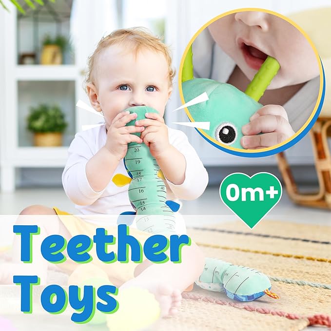 LIGHTDESIRE Baby Toys Musical Caterpillar,Infant Stuffed Animal Toy with Crinkle and Rattles,Soft Sensory Toys with Textures for Tummy Time Newborn Boys Girls 0 3 6 12 Months(Blue)