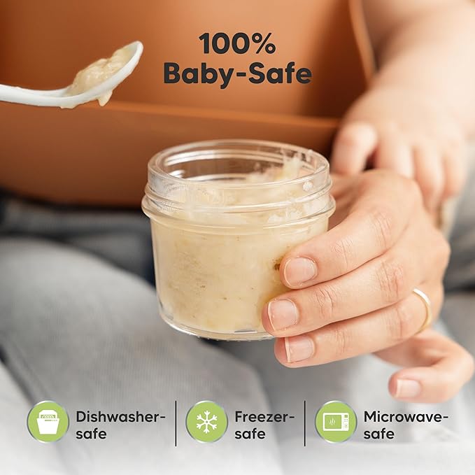 KeaBabies 12pk 4oz Glass Baby Food Containers with Lids - Leak-Proof, Microwavable Small Glass Jars, Baby Purees & Toddler Snack Storage Containers, BPA-Free, Dishwasher & Freezer Safe (Kea)