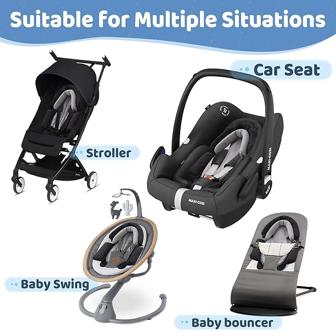 Pro Goleem Breathable 3-in-1 Infant Car Seat Head Support, Soft Infant Car Seat Insert, Carseat Cushion for Toddler, Perfect for Car Seat, Strollers, Swings, Carrier, Bouncer, Black and Grey