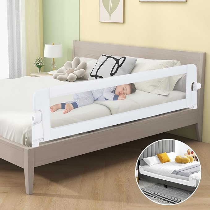 HONEY JOY Bed Rail for Toddlers, Extra Long, Foldable Portable Swing Down Safety Bed Guard Rail, Toddler Bed Rails for Crib, King Queen Full Twin Size Bed Mattress (White, 1 Pack, 71 Inch)