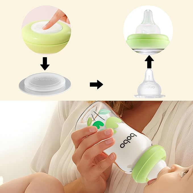 YOHKOH Breast Milk Storage Bottles - Wide Neck Glass Breastmilk Storage Bottles with Lids, BPA-Free (Green, 5.4oz (Pack of 4))